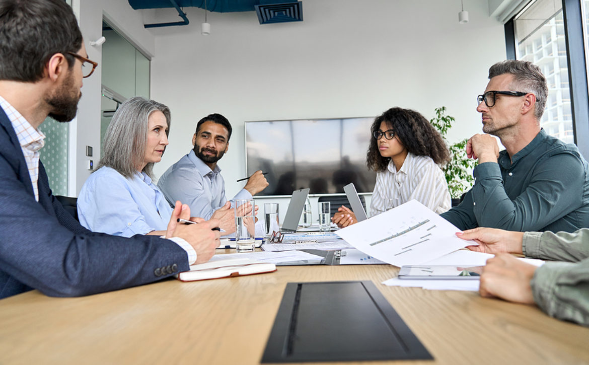 Diverse Professional Executive Business Team People Discuss Proj